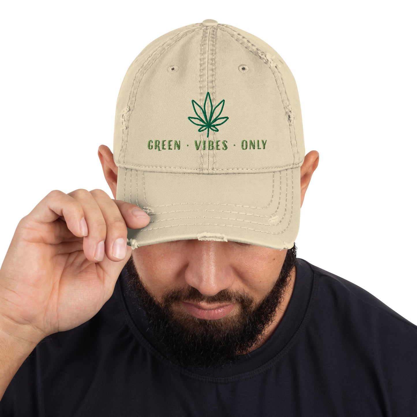 "Green.Vibes.Only" Distressed Dad Hat