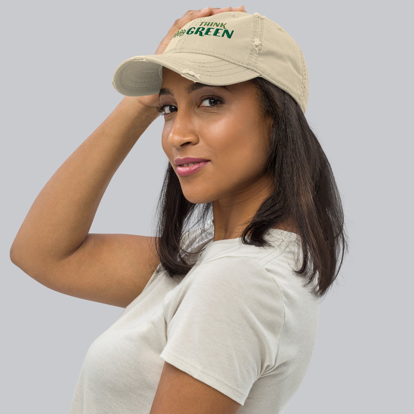 "Think Green" Distressed Dad Hat